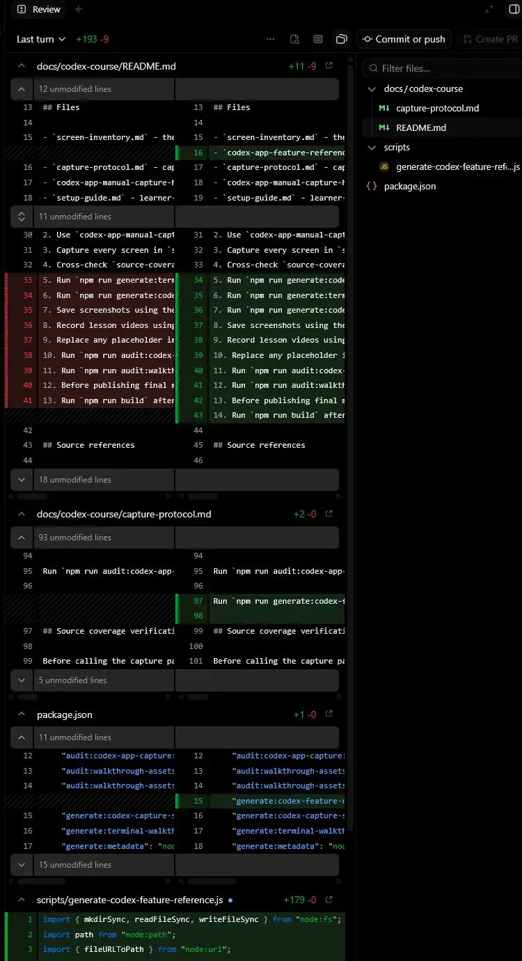 Codex App. Review pane (diff)