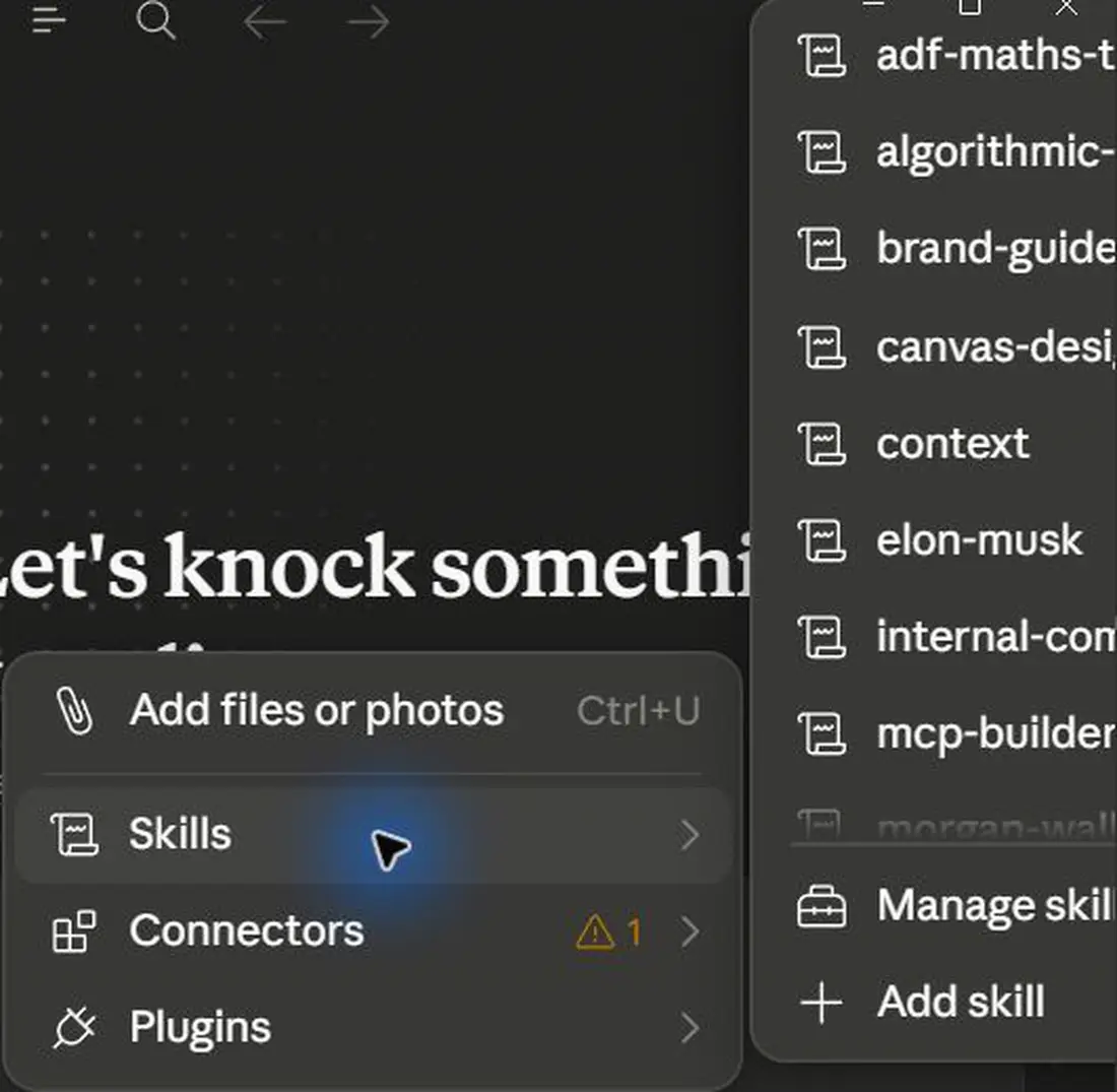 Claude Cowork: Cowork Task Slash Skill Menu