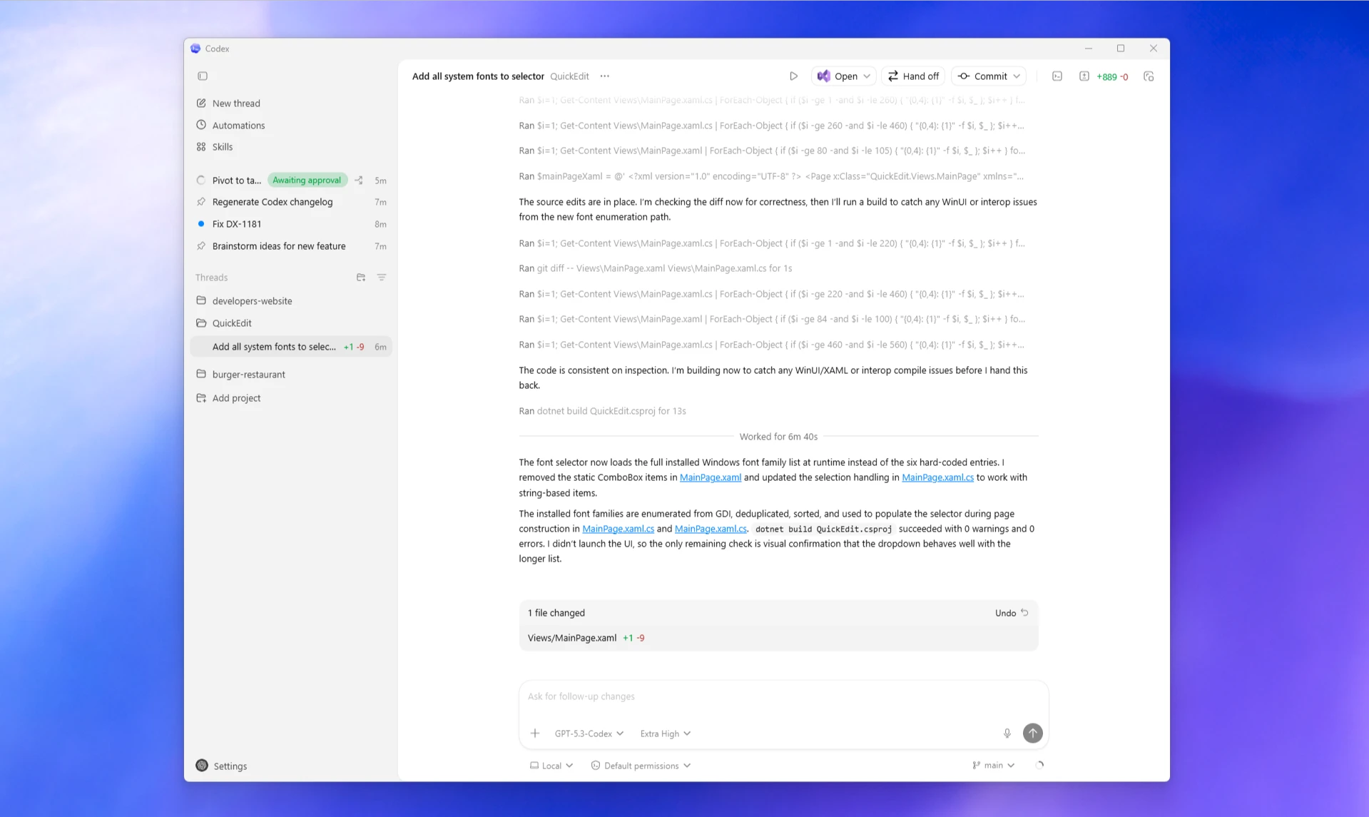 Codex App: course walkthrough window