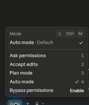 Claude Code Capture: Code Auto Mode Menu