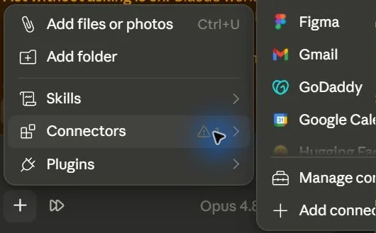 Claude App Capture: Connectors Submenu