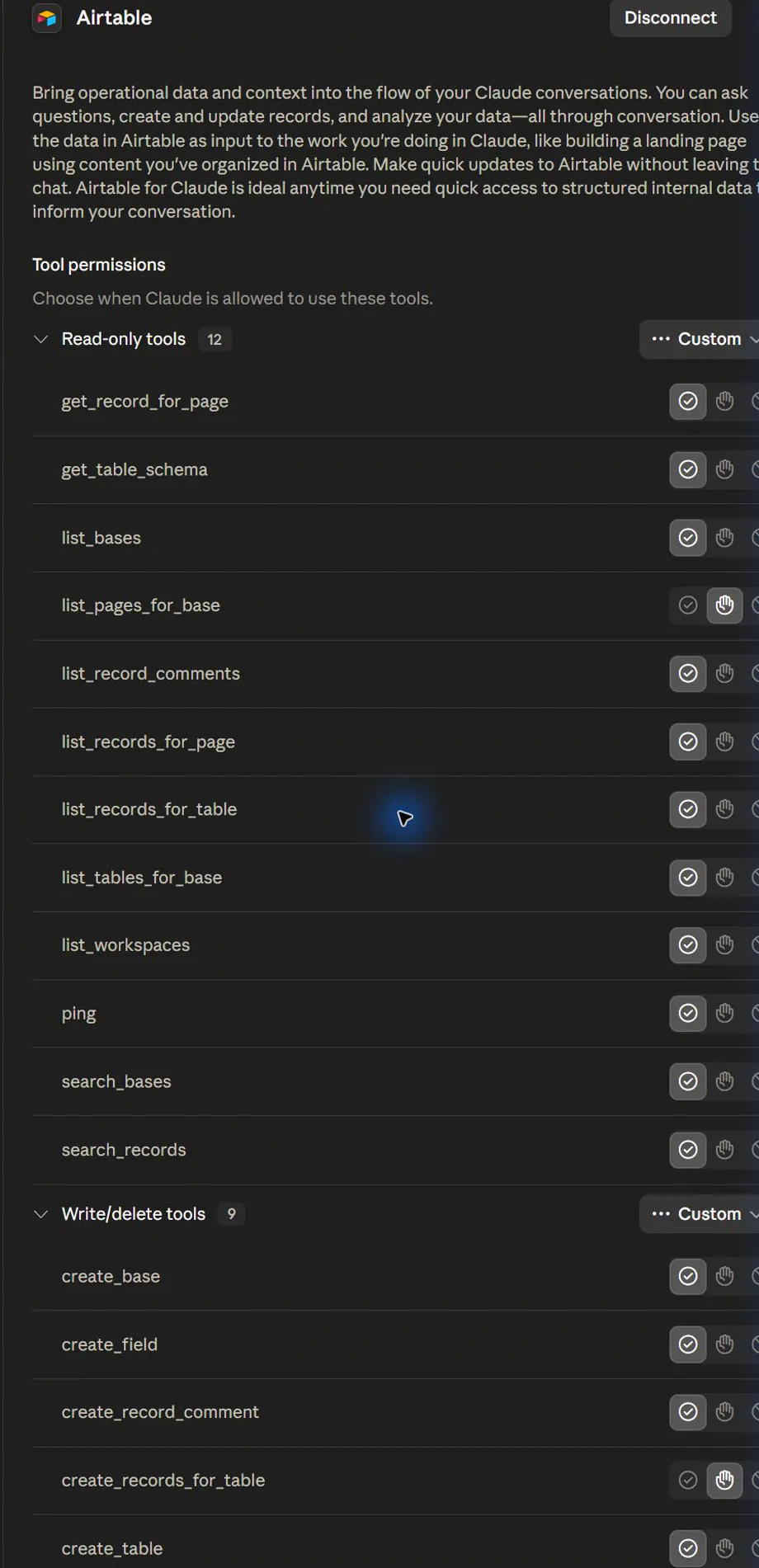 Claude App Capture: Connectors Tool Permissions