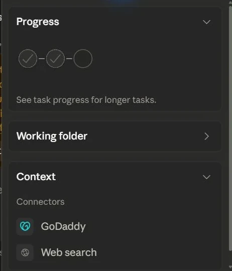 Claude App Capture: Progress Context Panel