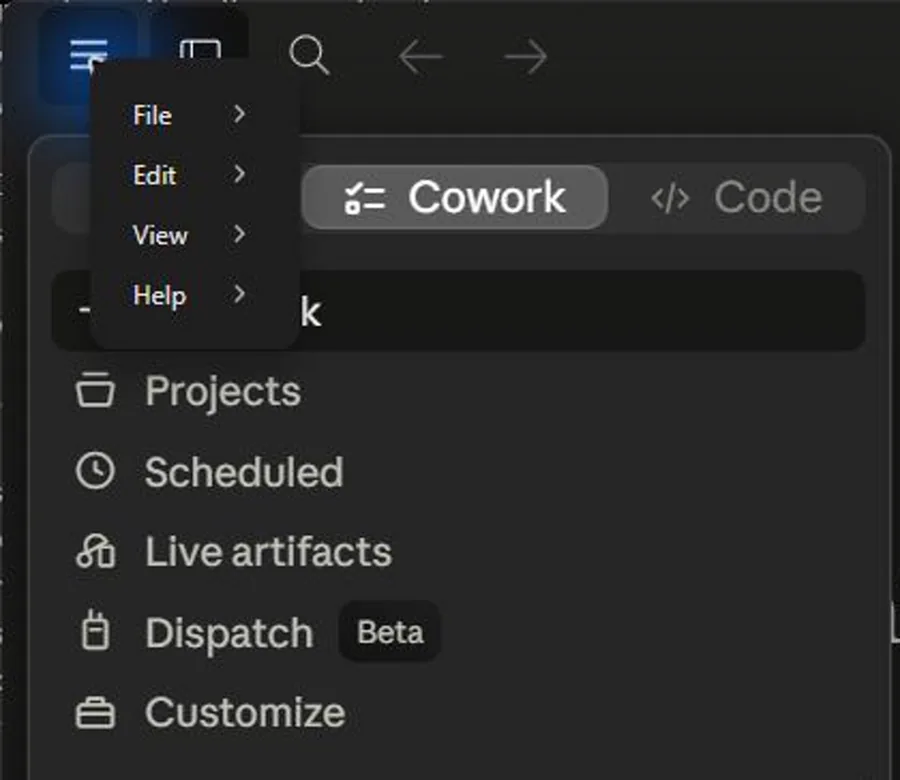 Claude App Capture: Sidebar Customize Menu