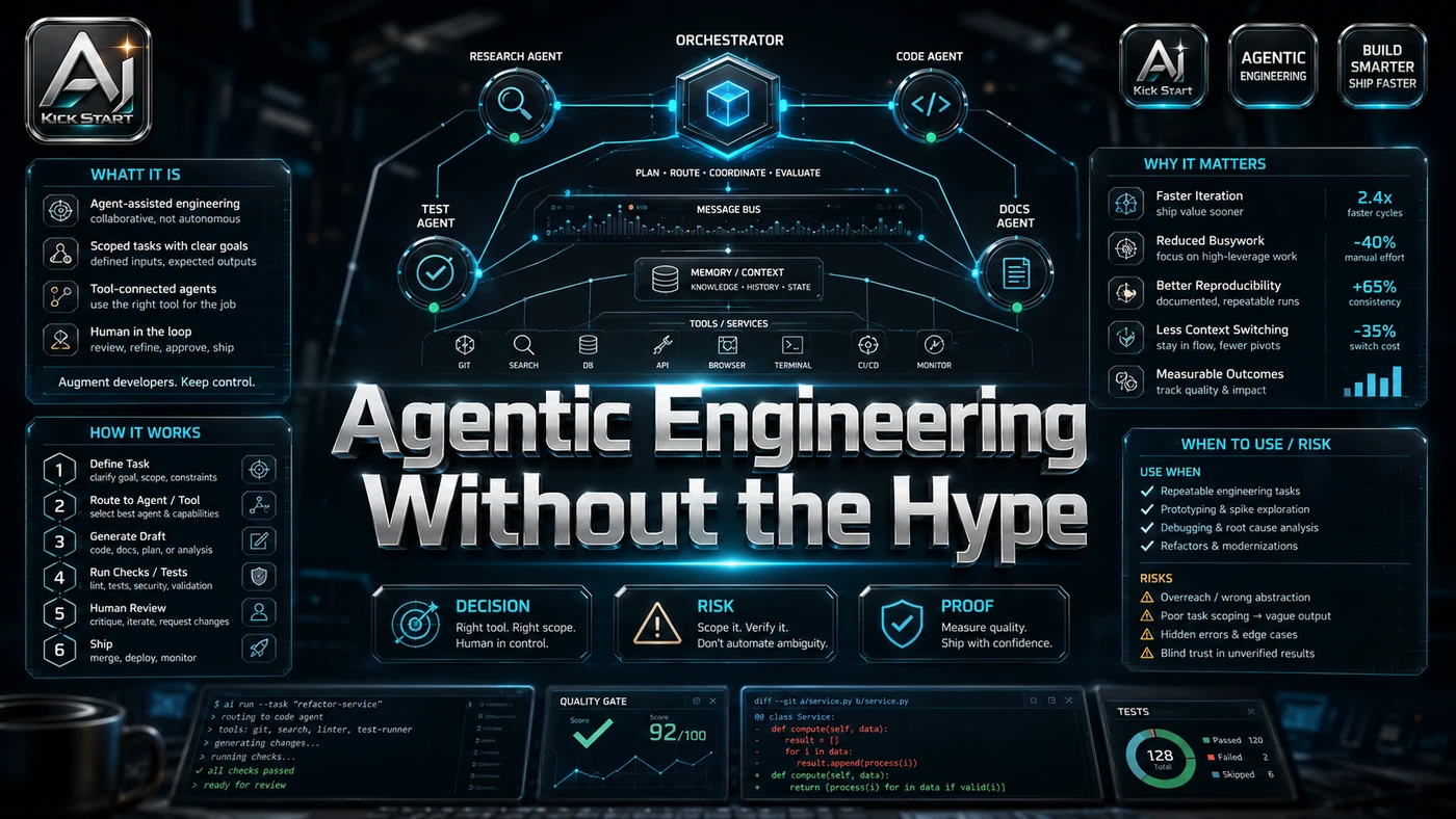 AI Kick Start generated article visual for Agentic Engineering Without the Hype: A Senior Dev's Actual Workflow.