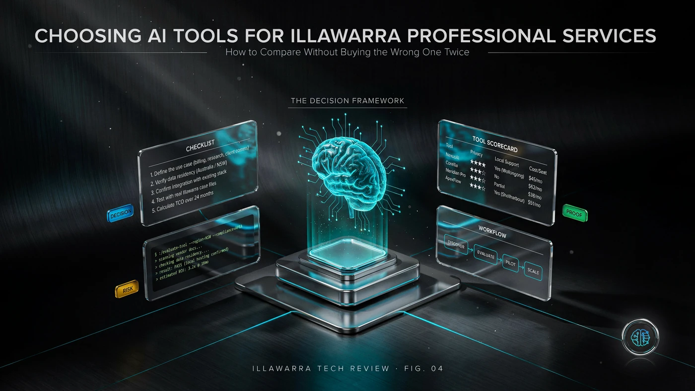 AI Kick Start generated article visual for Choosing AI Tools for Illawarra Professional Services: How to Compare AI Tools in the Illawarra Without Buying the Wrong One Twice.