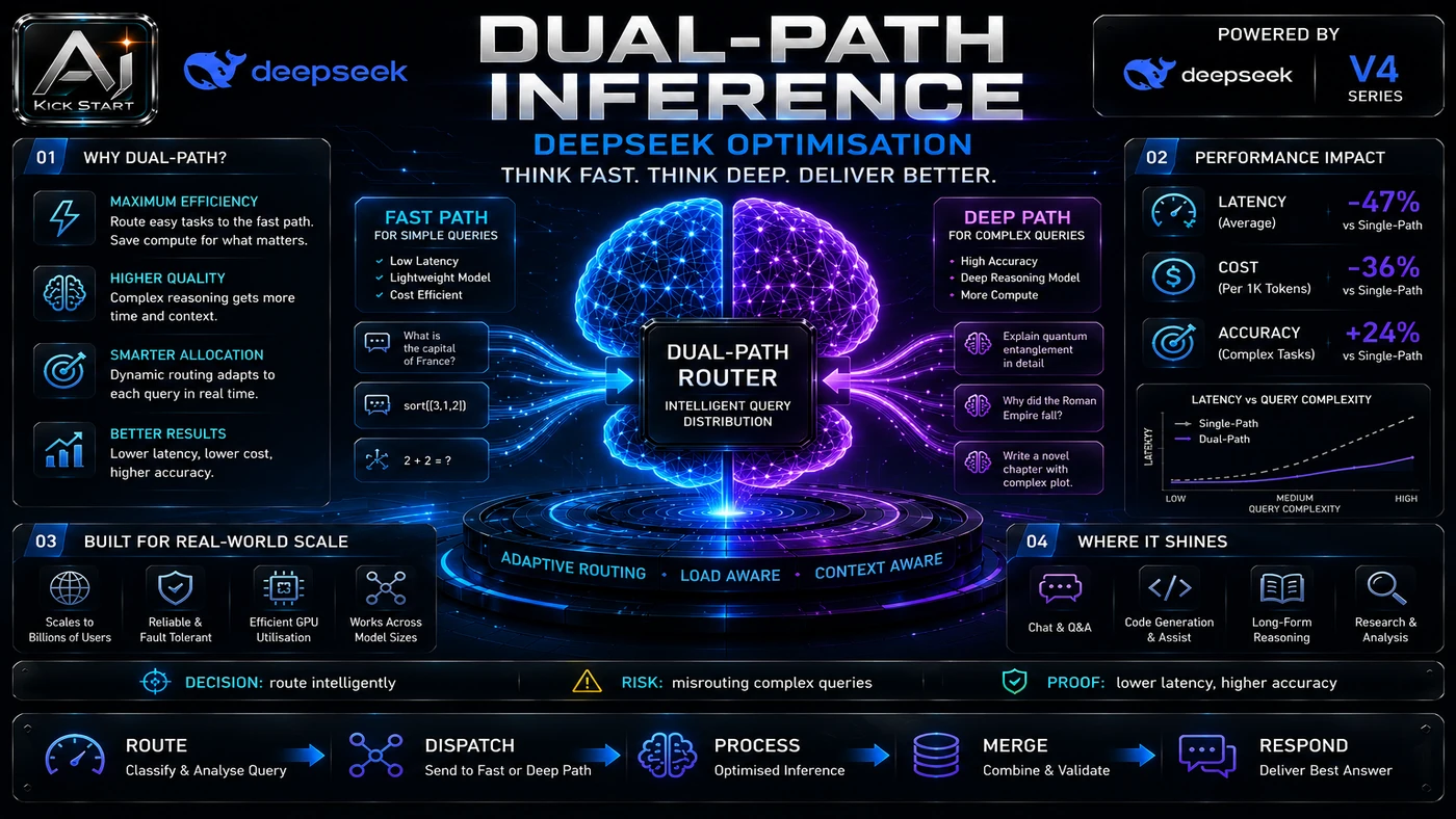 AI Kick Start generated article visual for DeepSeek's DualPath Inference Optimisation: What It Actually Means for Your AI Stack.