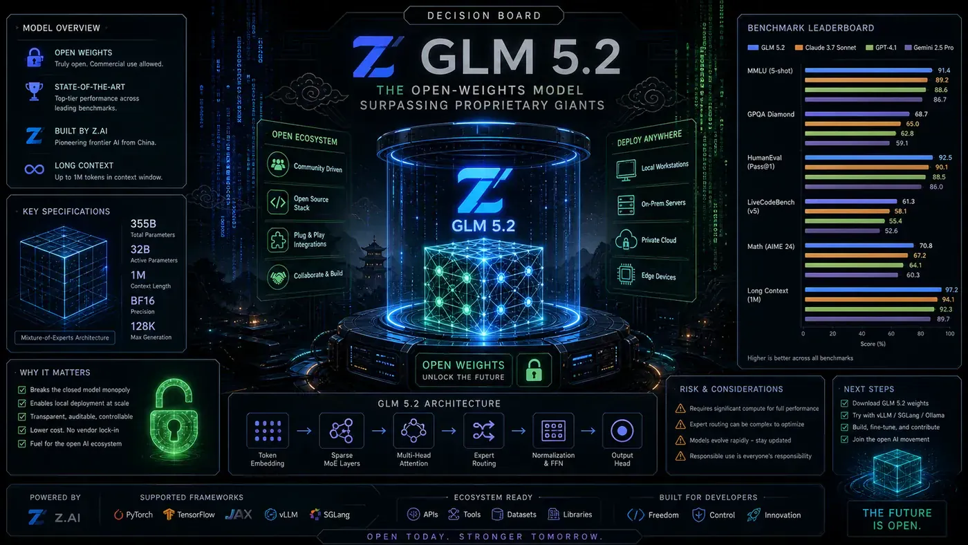 AI Kick Start generated article visual for GLM 5.2: The Open-Weights Model Surpassing Proprietary Giants.