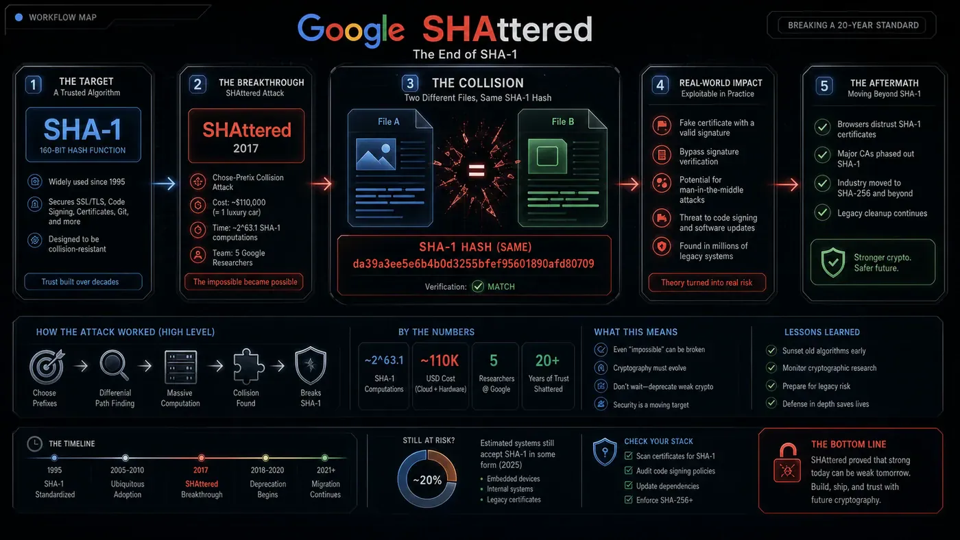 AI Kick Start generated article visual for Google Did the Impossible: The Story of SHAttered and the Death of SHA-1.