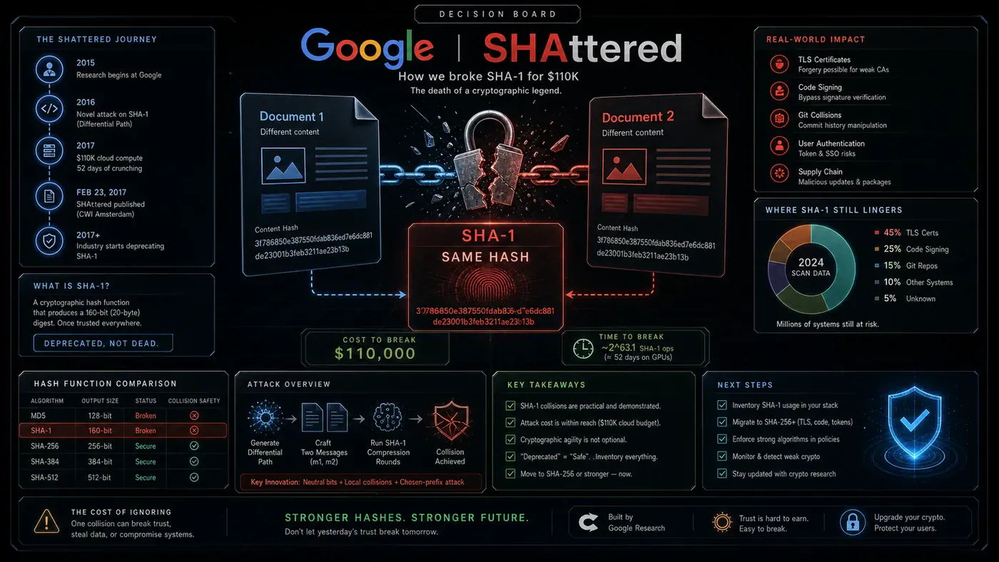 AI Kick Start generated article visual for Google Did the Impossible: The Story of SHAttered and the Death of SHA-1.