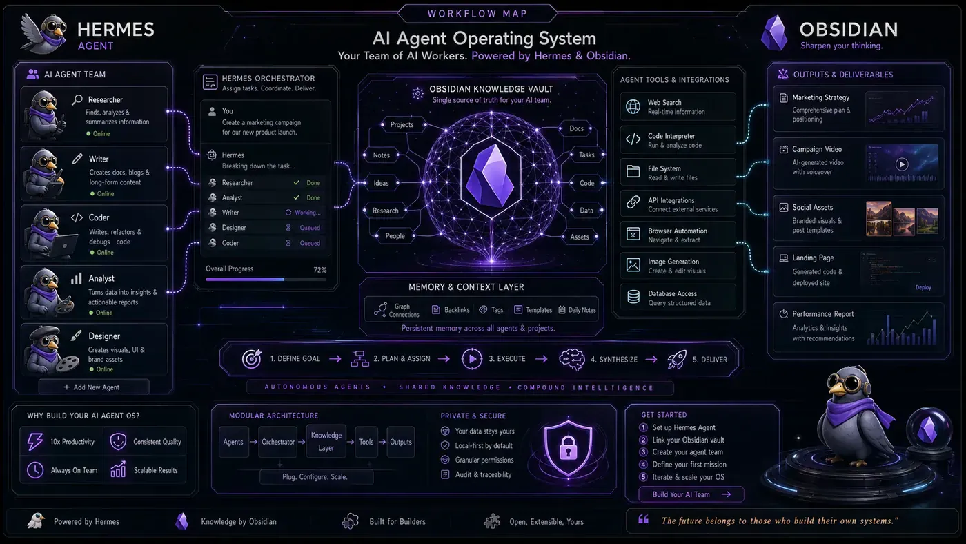 AI Kick Start generated article visual for How to Build an AI Agent Operating System with Hermes and Obsidian: A Complete Guide to Your Own Team of AI Workers.