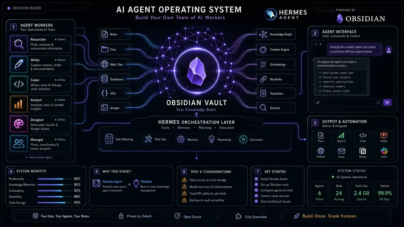 AI Kick Start generated article visual for How to Build an AI Agent Operating System with Hermes and Obsidian: A Complete Guide to Your Own Team of AI Workers.