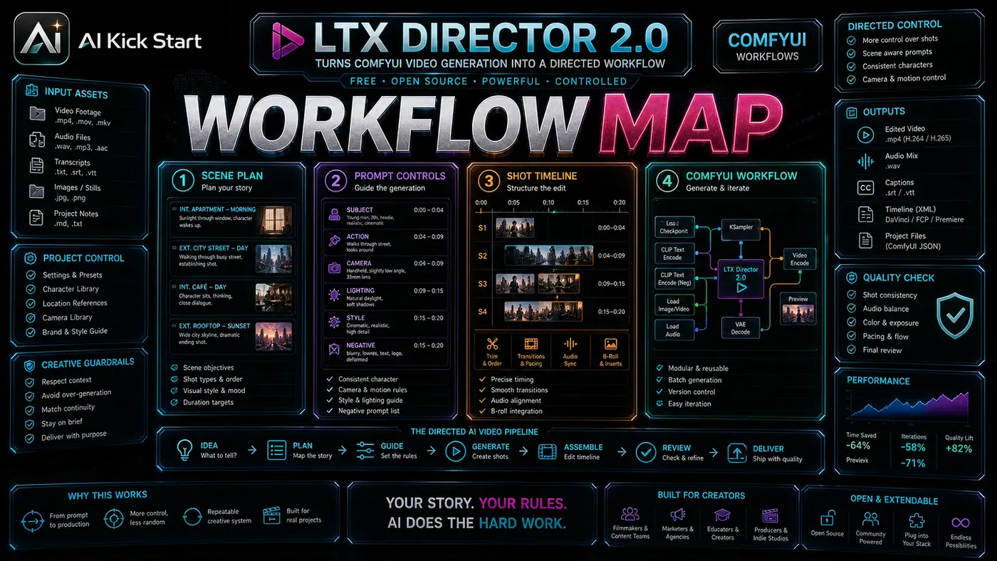 AI Kick Start generated article visual for LTX Director 2.0 Turns ComfyUI Video Generation into a Directed Workflow.