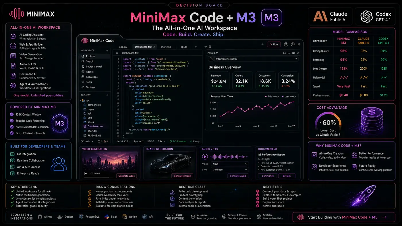 AI Kick Start generated article visual for MiniMax Code + M3: The All-in-One AI Workspace Challenging Claude and Codex.