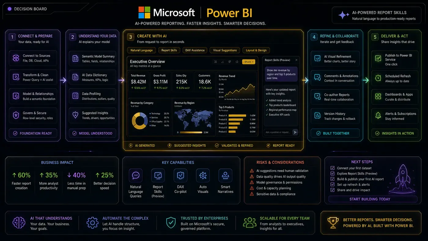 AI Kick Start generated article visual for We Tested Microsoft's New Power BI Report Skills: AI-Powered Reporting Arrives.