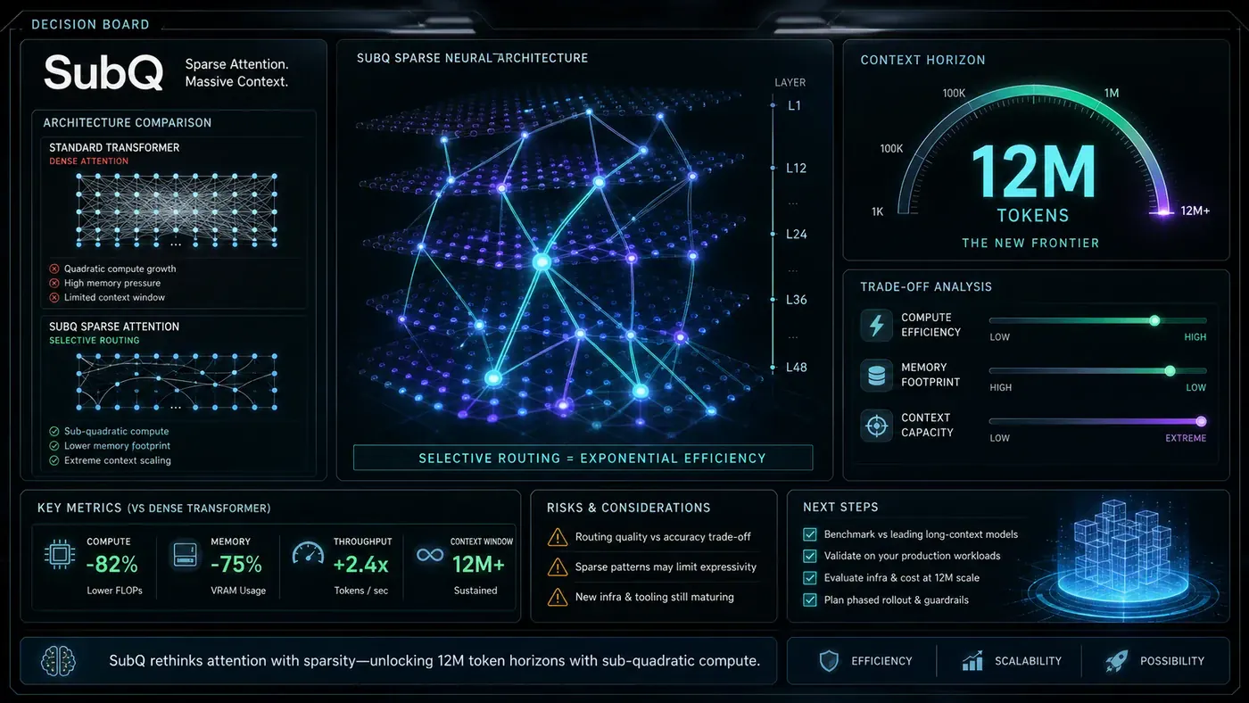 AI Kick Start generated article visual for SubQ and the Promise of 12 Million Tokens: Has the Transformer Finally Been Broken?.