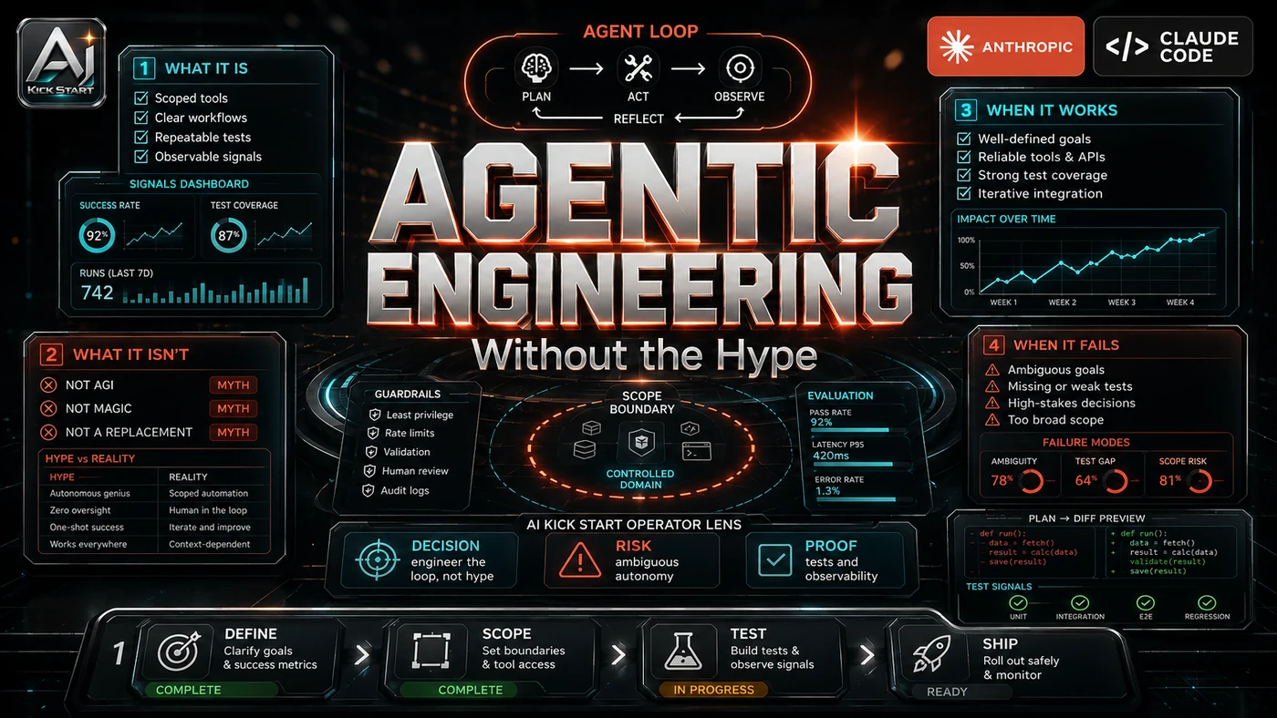 AI Kick Start editorial image for Agentic Engineering Without the Hype: A Senior Dev's Actual Workflow.