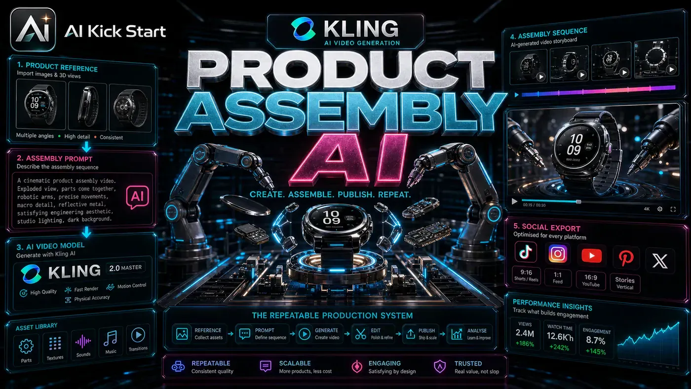 AI Kick Start editorial image for AI Product Assembly Videos Are a Repeatable Creative Production System.