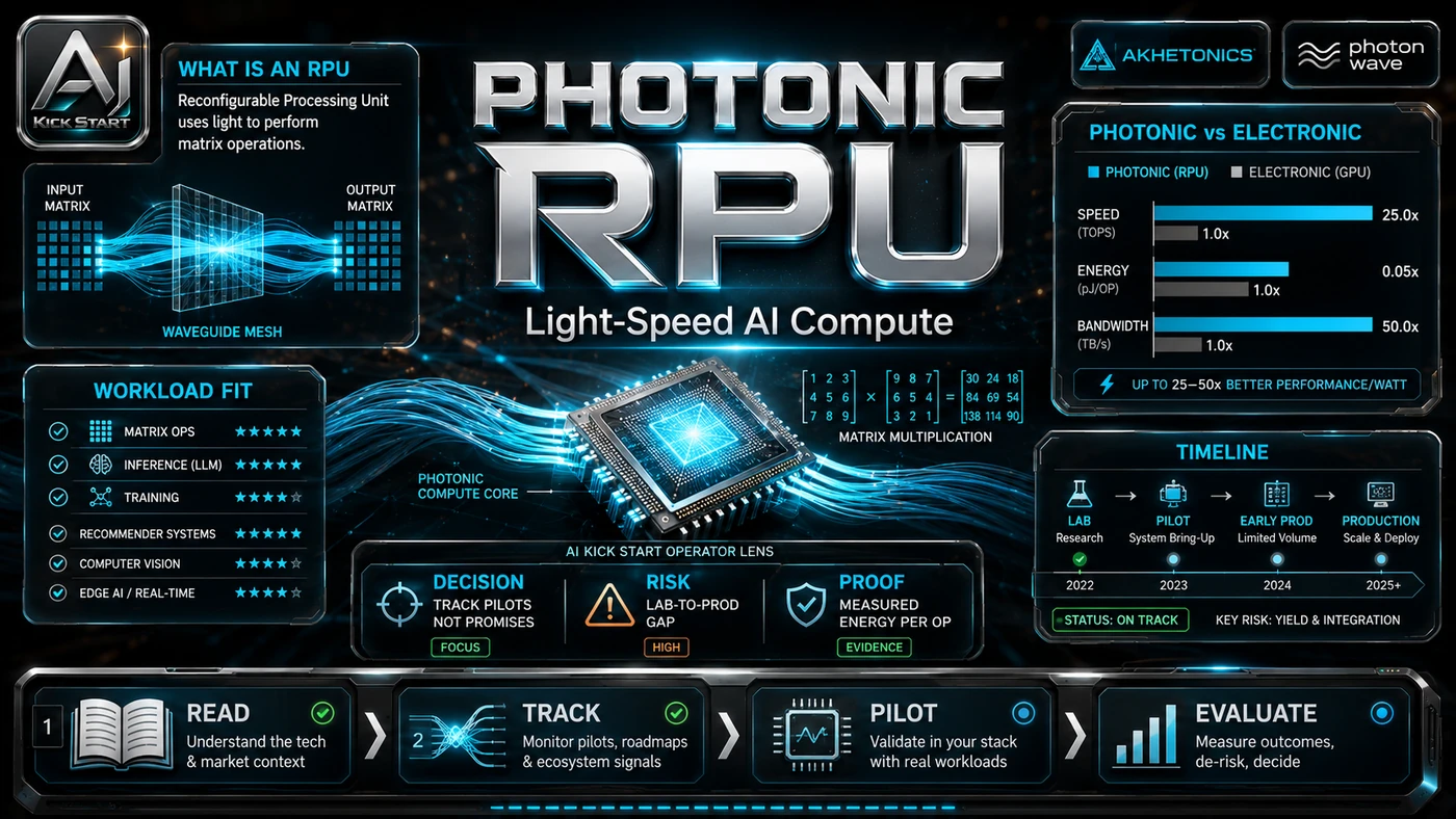 AI Kick Start editorial image for Akhetonics' Photonic RPU: Why It Belongs on Your Radar, Not in Your Rack.