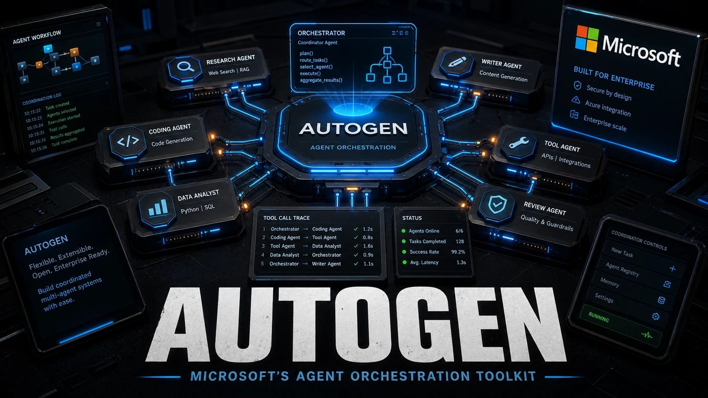 AI Kick Start editorial image for AutoGen: Microsoft's agent orchestration toolkit.