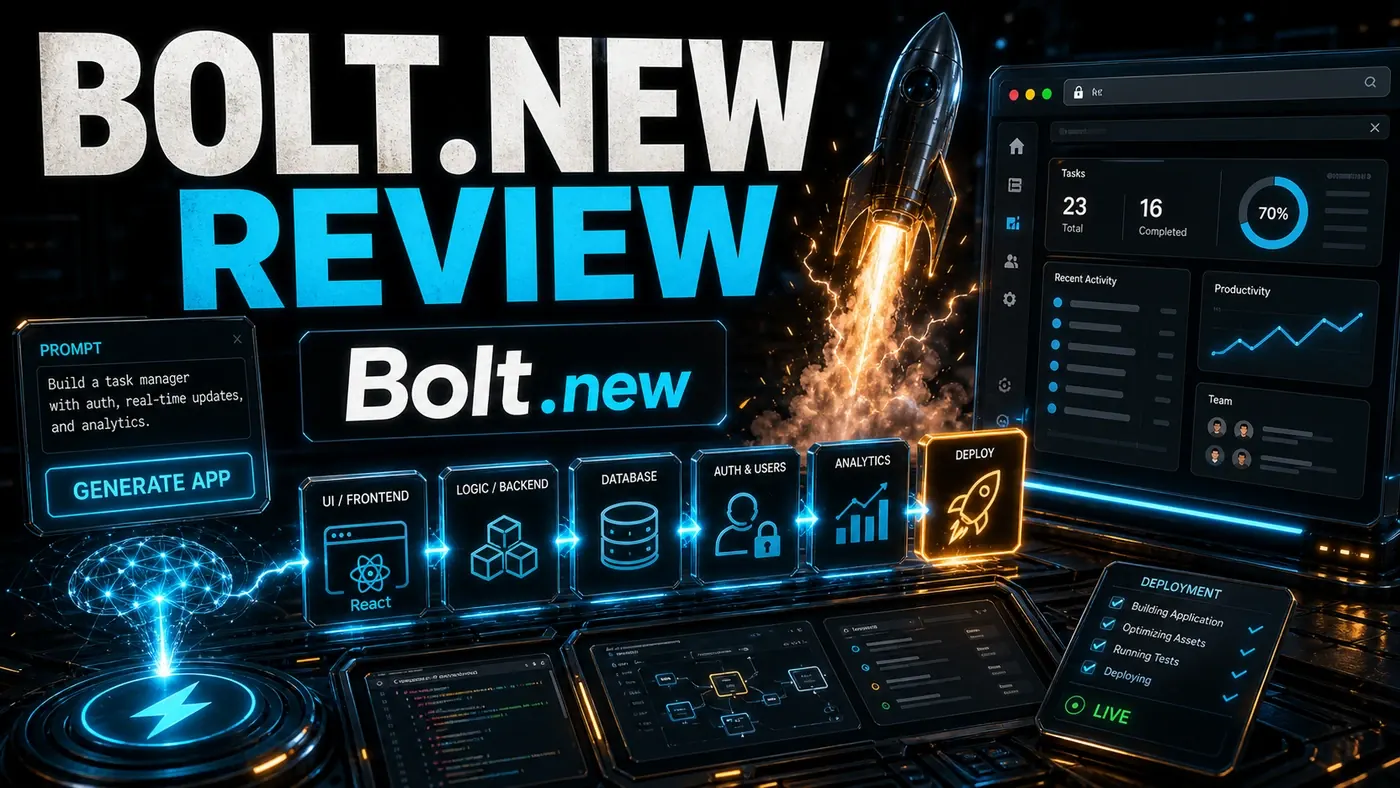 AI Kick Start editorial image for Bolt.new Review: Full-Stack AI Deployment.