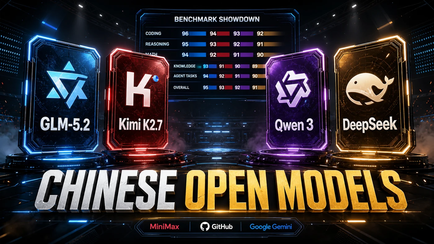 AI Kick Start editorial image for Chinese AI models: GLM-5.2, Kimi K2.7, Qwen 3, DeepSeek.