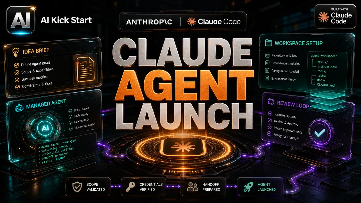 AI Kick Start editorial image for Claude Code's Launch Your Agent Skill Makes Agent Builds Repeatable.