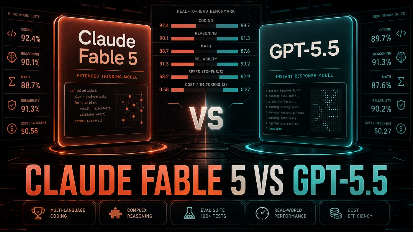 AI Kick Start editorial image for Claude Fable 5 vs GPT-5.5: What the benchmarks say.