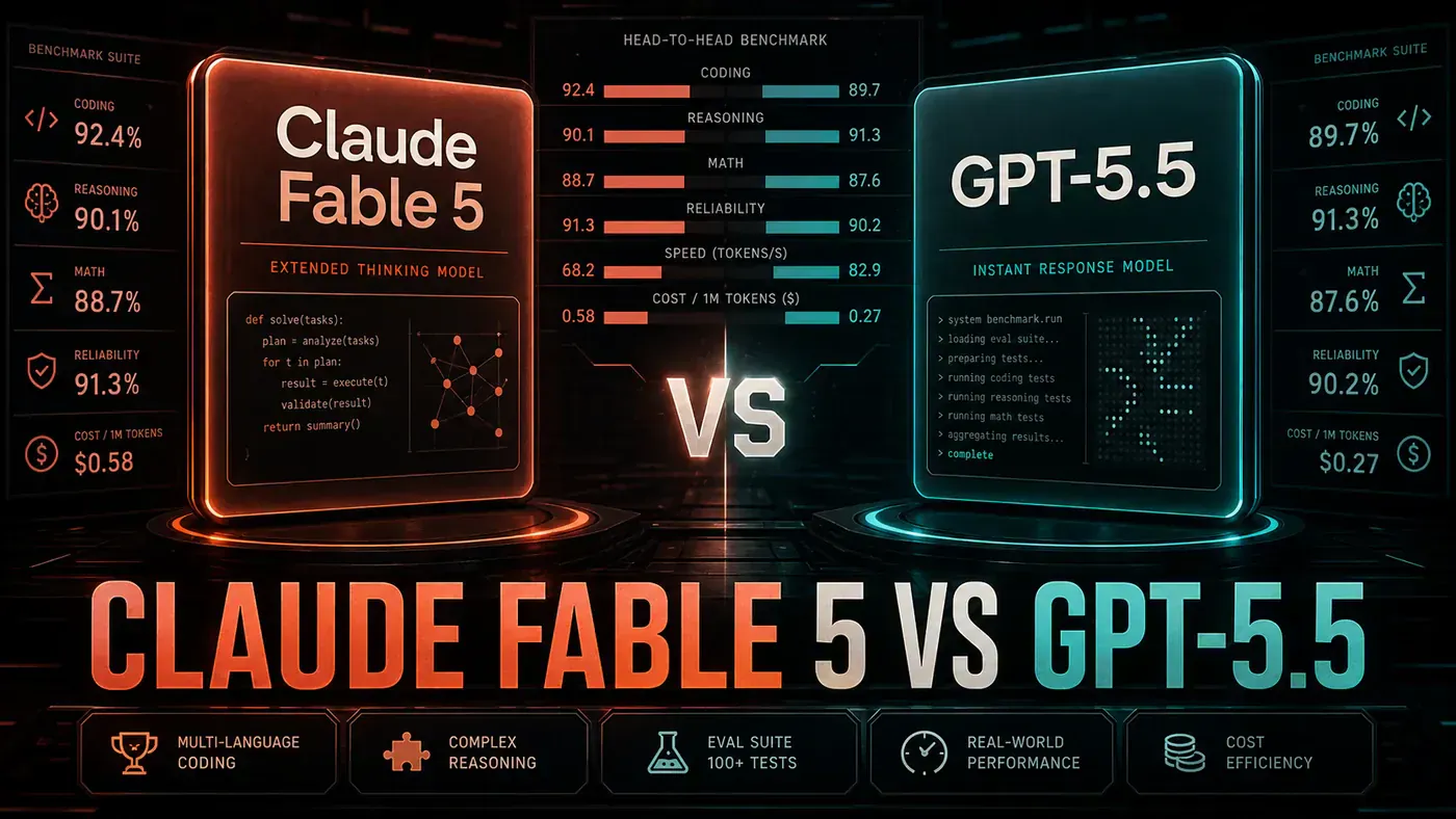 AI Kick Start editorial image for Claude Fable 5 vs GPT-5.5: What the benchmarks say.