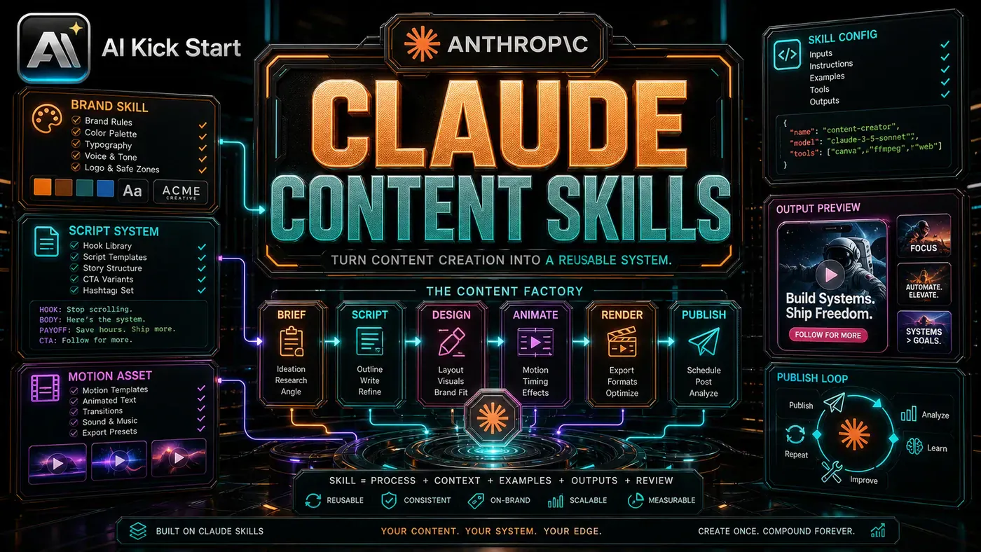 AI Kick Start editorial image for Claude Skills Can Turn Content Creation into a Reusable System.