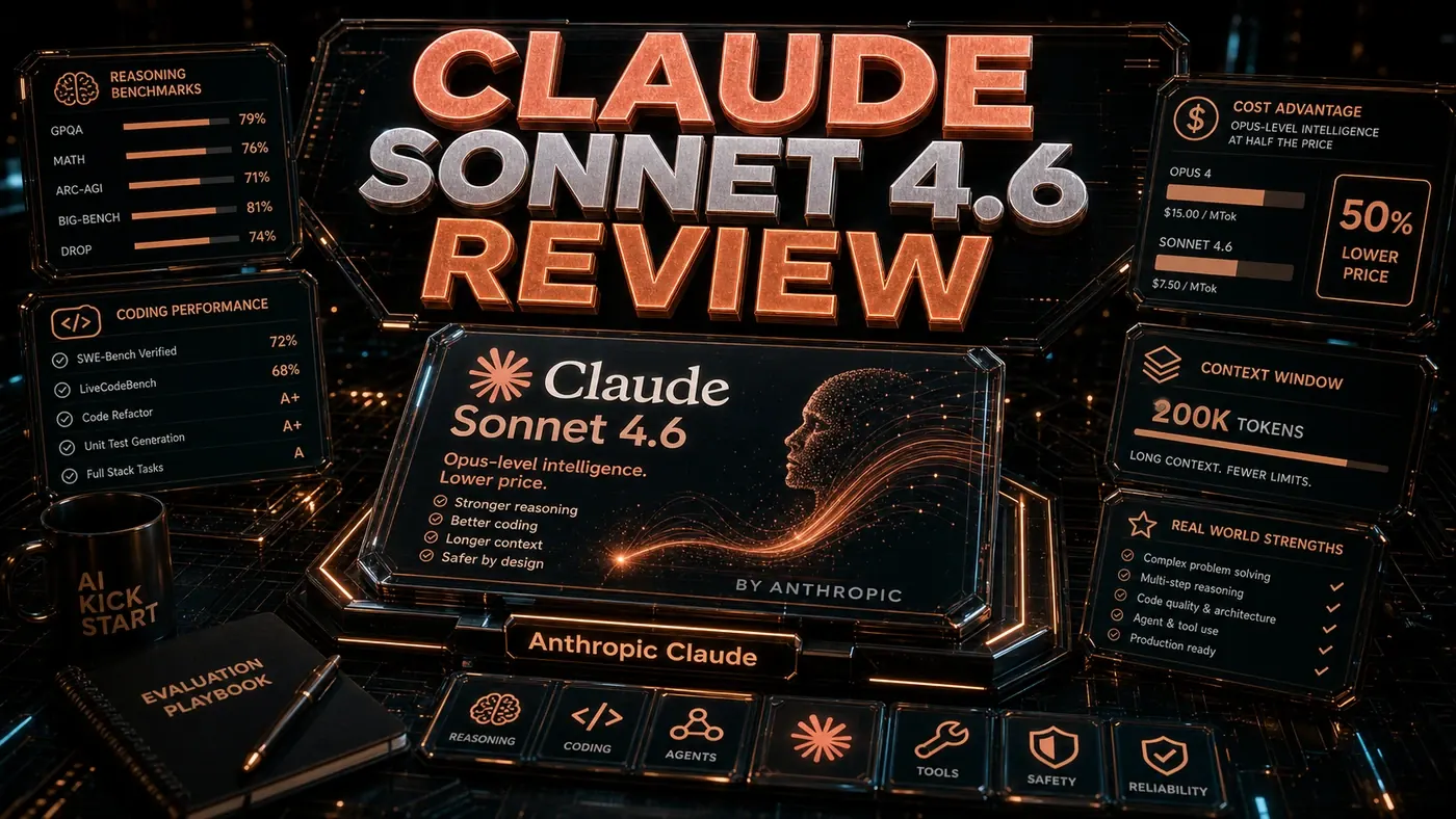 AI Kick Start editorial image for Claude Sonnet 4.6 review: Opus-level intelligence at half the price.