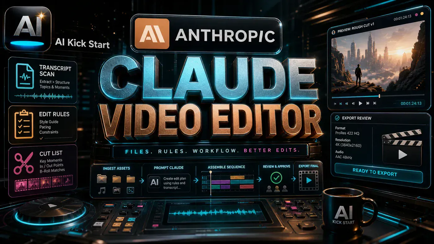 AI Kick Start editorial image for Claude Can Edit Video When the Workflow Is Turned into Files and Rules.