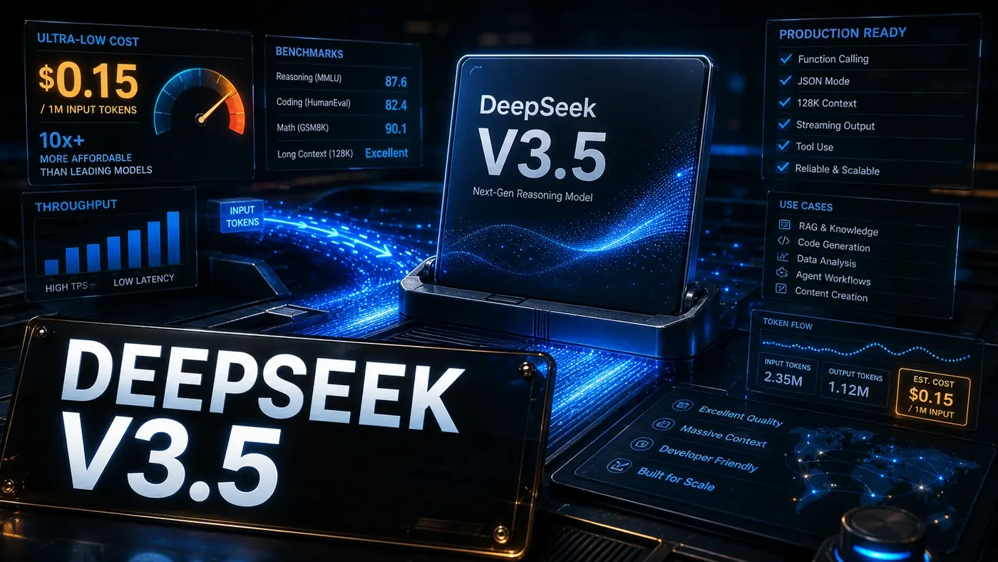 AI Kick Start editorial image for DeepSeek V3.5 review: $0.15 per million input tokens.