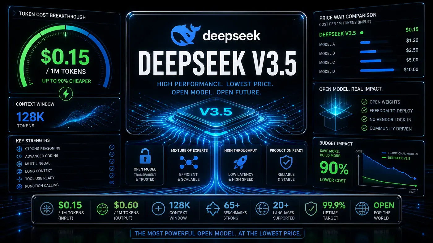 AI Kick Start editorial image for DeepSeek V3.5: The $0.15 per Million Token Model That Disrupts Pricing.