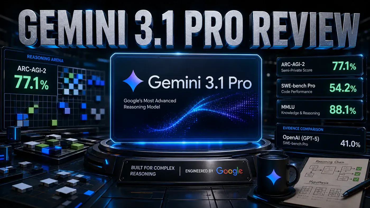 AI Kick Start editorial image for Gemini 3.1 Pro review: ARC-AGI-2 at 77.1%.