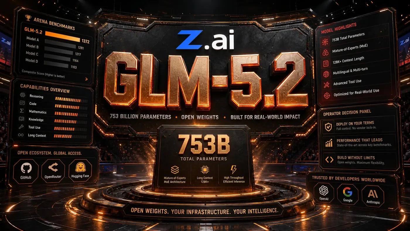 AI Kick Start editorial image for GLM-5.2: Zhipu AI's 753 Billion Parameter Open-Weights Model Enters the Arena.