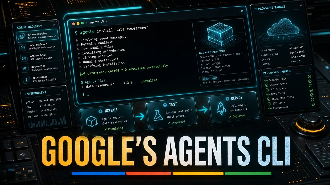 AI Kick Start editorial image for Google's Agents CLI: Making Agent Deployment as Easy as npm install.