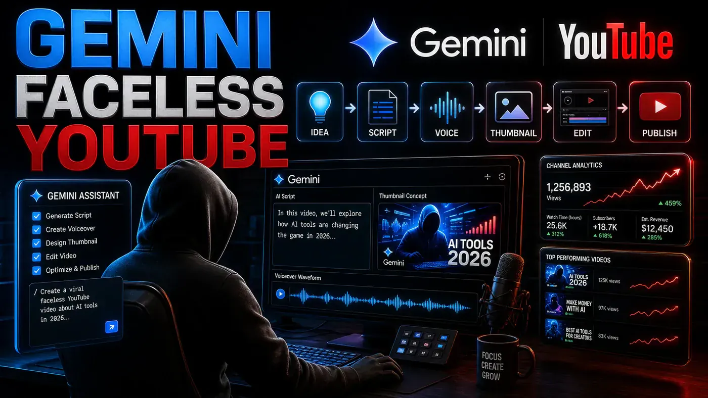 AI Kick Start editorial image for How to Launch a Faceless YouTube Channel Using Google Gemini: A Complete 2026 Guide.