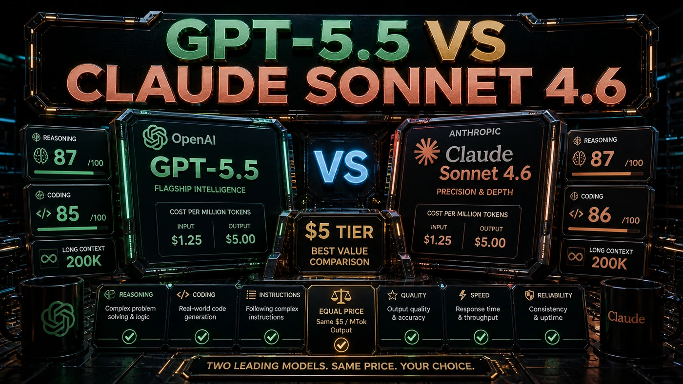AI Kick Start editorial image for GPT-5.5 vs Claude Sonnet 4.6: Best $5-tier model.