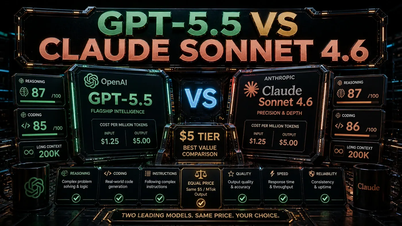 AI Kick Start editorial image for GPT-5.5 vs Claude Sonnet 4.6: Best $5-tier model.
