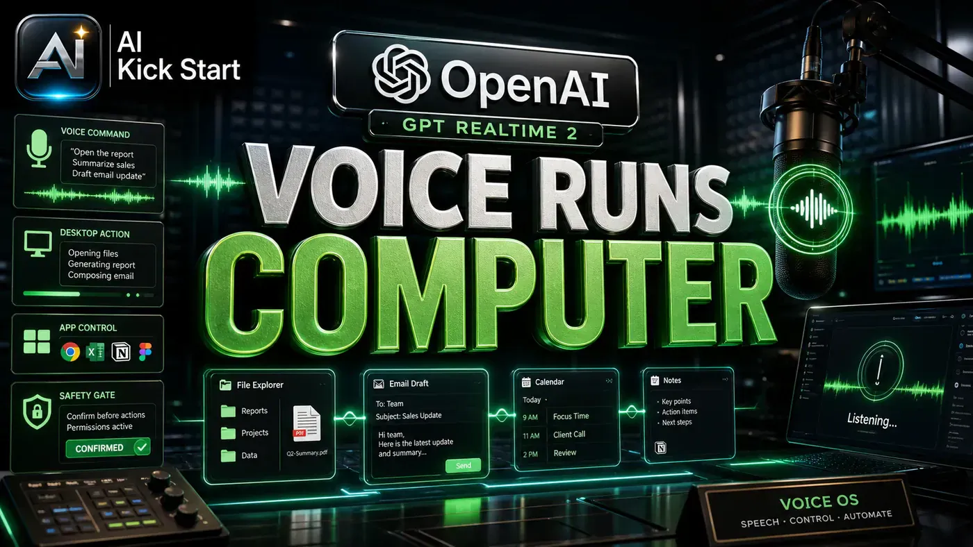 AI Kick Start editorial image for GPT Realtime 2 Points Toward a Voice-First Computer Interface.