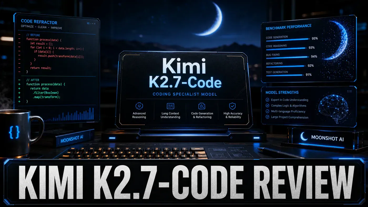 AI Kick Start editorial image for Kimi K2.7-Code review: Moonshot's coding specialist.
