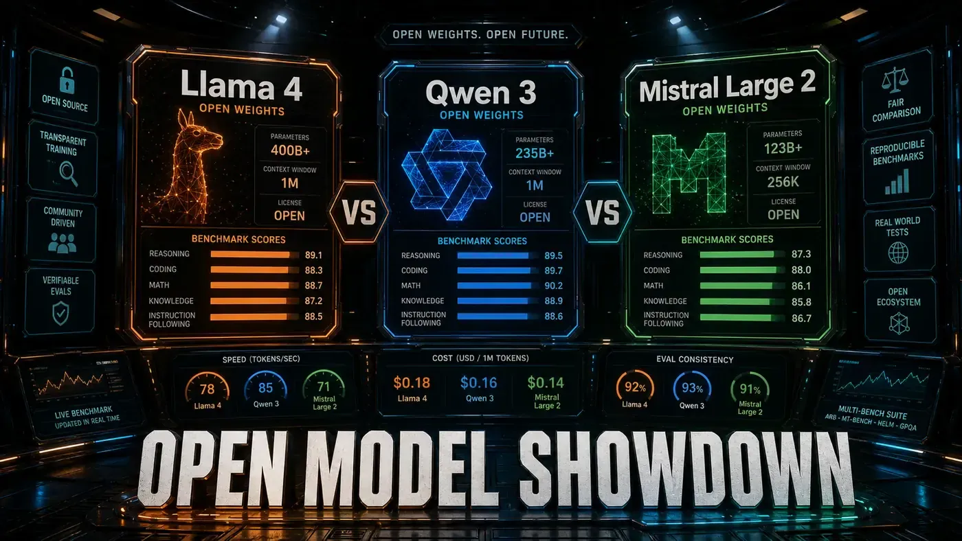 AI Kick Start editorial image for Llama 4 vs Qwen 3 vs Mistral Large 2: Open model showdown.