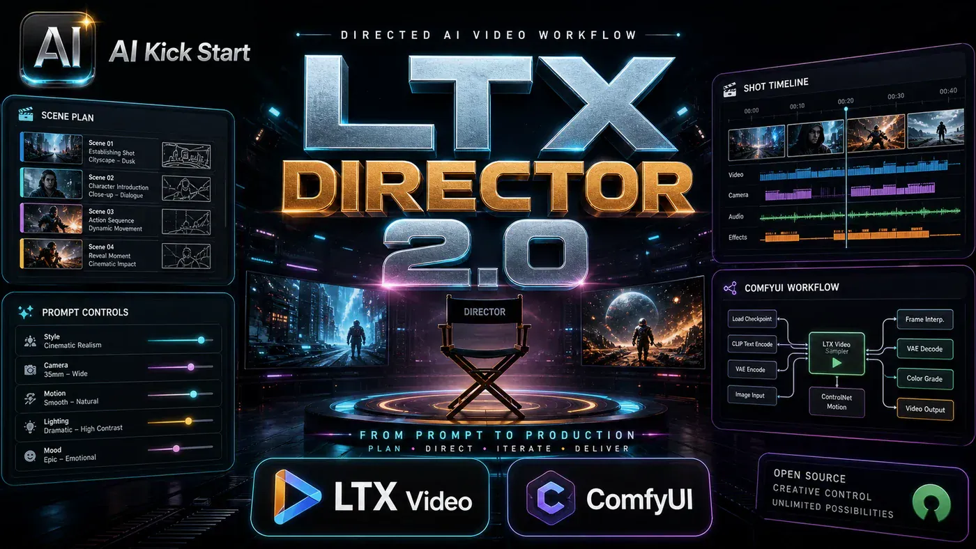 AI Kick Start editorial image for LTX Director 2.0 Turns ComfyUI Video Generation into a Directed Workflow.