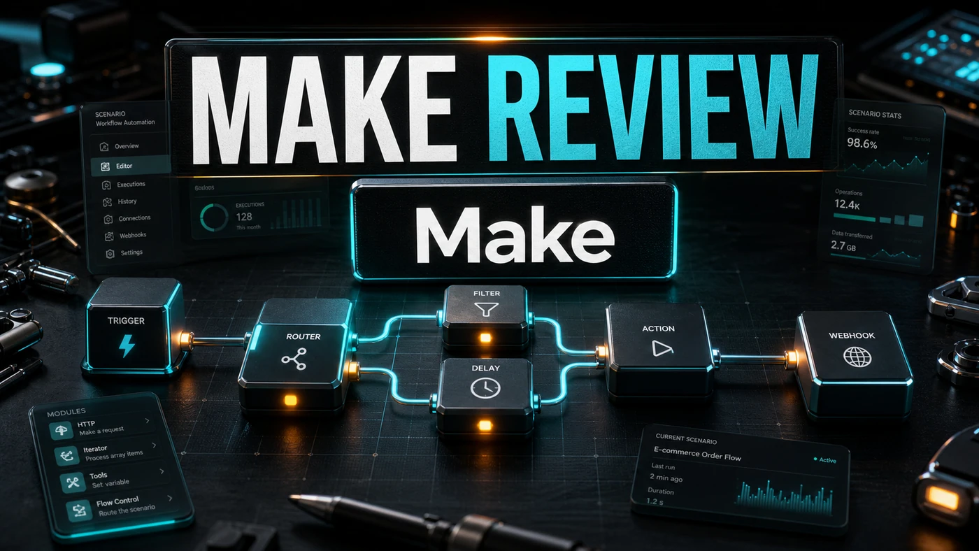 AI Kick Start editorial image for Make Review: No-Code Automation for AI Workflows.