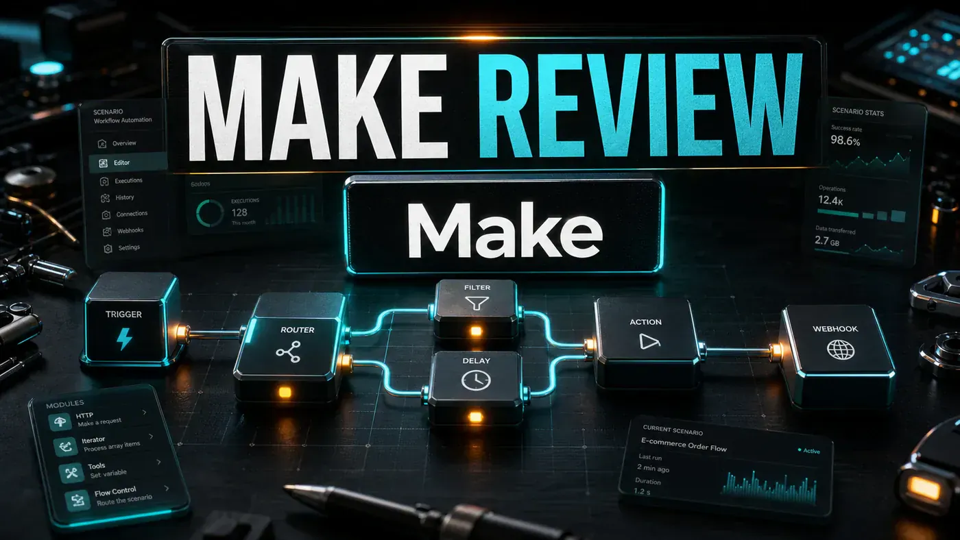 AI Kick Start editorial image for Make Review: No-Code Automation for AI Workflows.