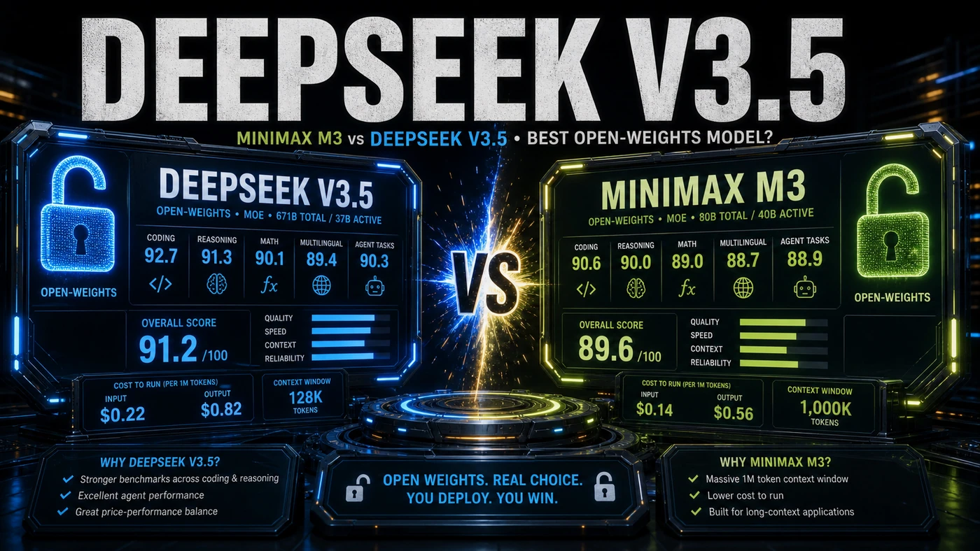 AI Kick Start editorial image for MiniMax M3 vs DeepSeek V3.5: Best open-weights model?.