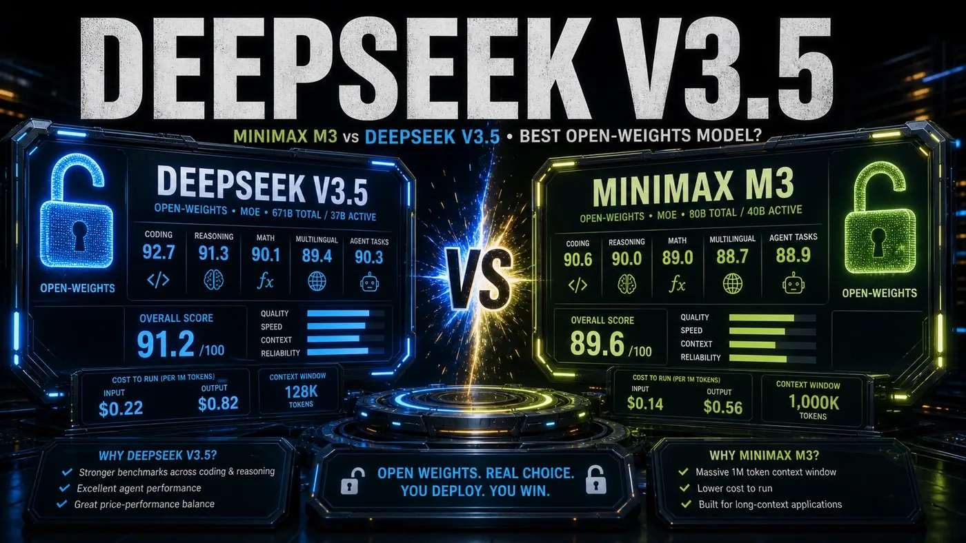 AI Kick Start editorial image for MiniMax M3 vs DeepSeek V3.5: Best open-weights model?.