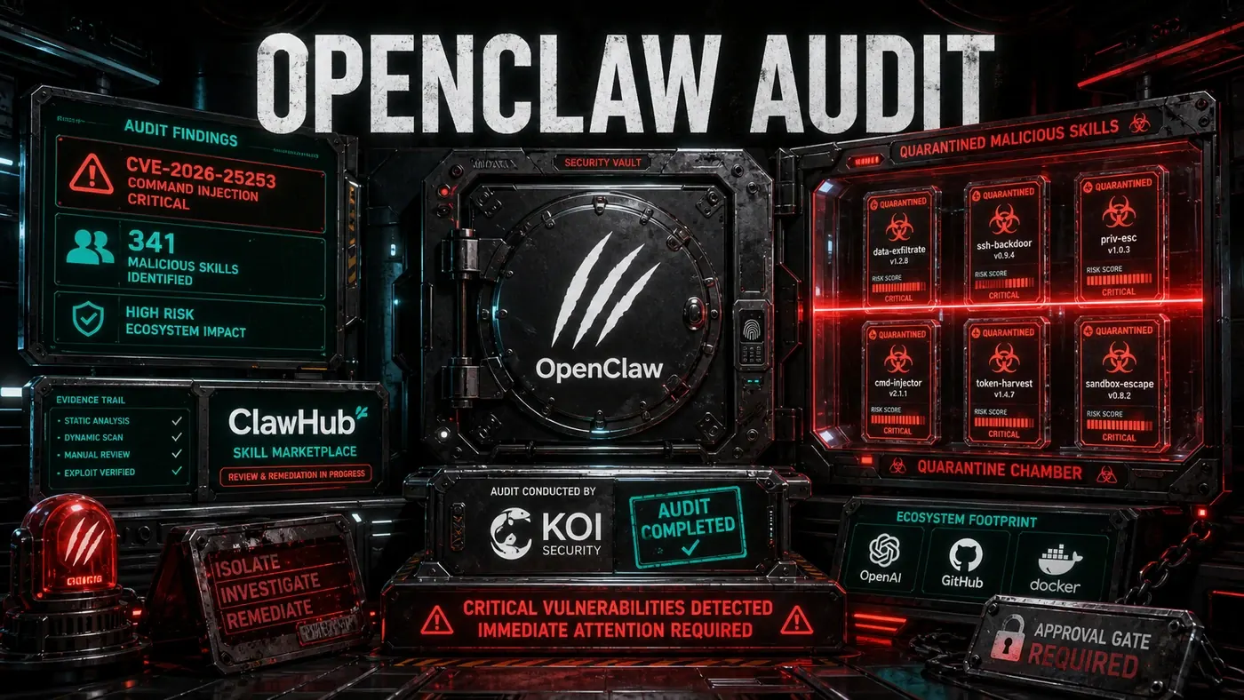 AI Kick Start editorial image for OpenClaw Security Audit: CVE-2026-25253 and 341 Malicious Skills.