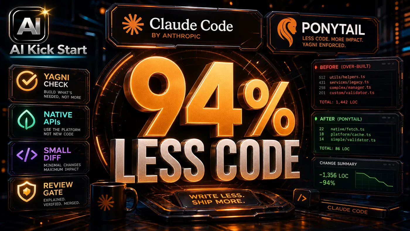 AI Kick Start editorial image for Ponytail Makes Claude Code Write Less Code, and That Is the Point.